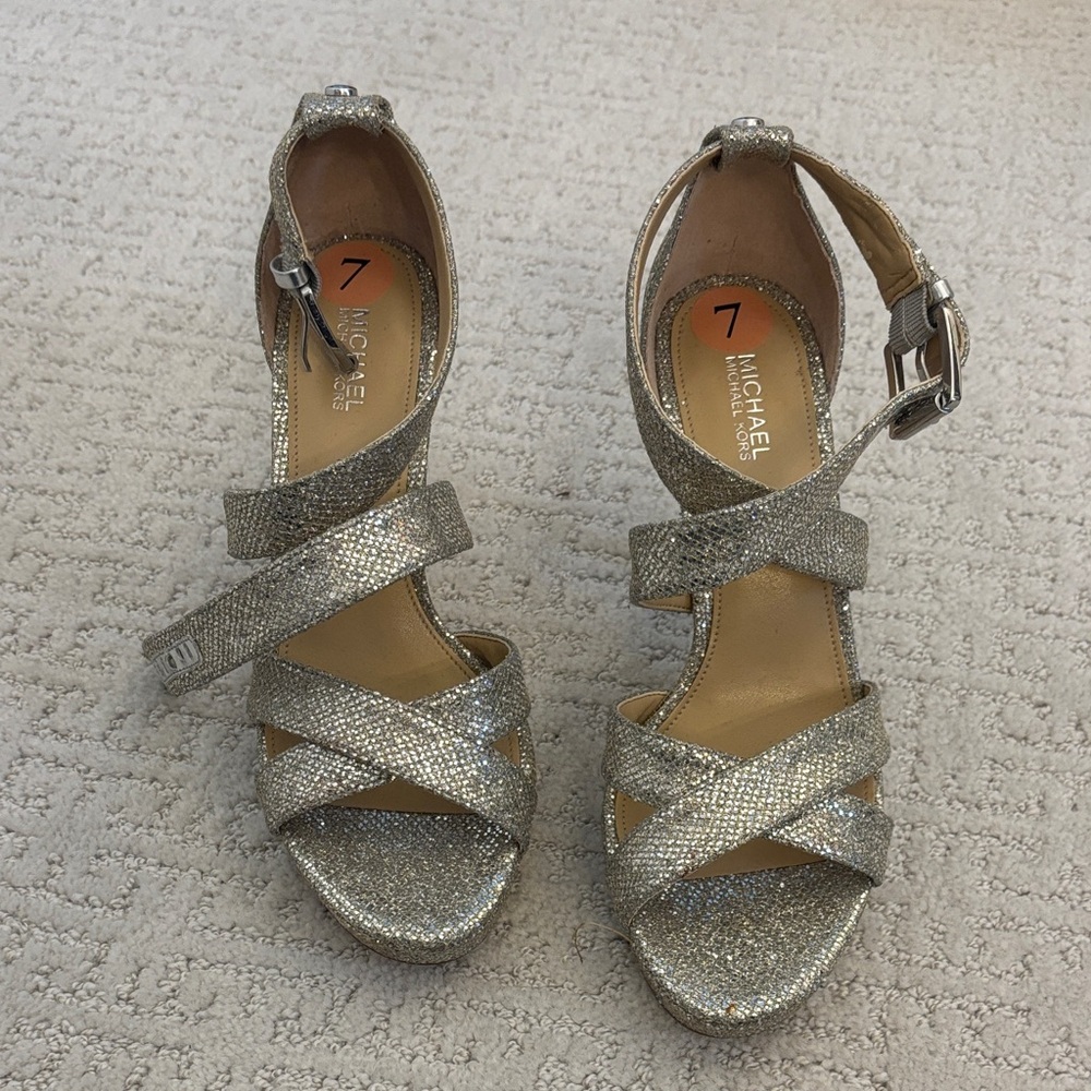 Michael Kors Glittering Silver Heels. 7. New